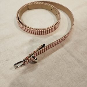 Nautica Women's Red White Skinny Belt‎ Leather Cloth Preppy 40"